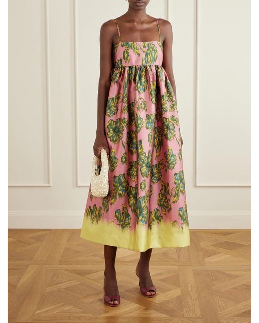 ALÉMAIS White Faye Tie-Detailed Floral-Print Twill Midi Dress