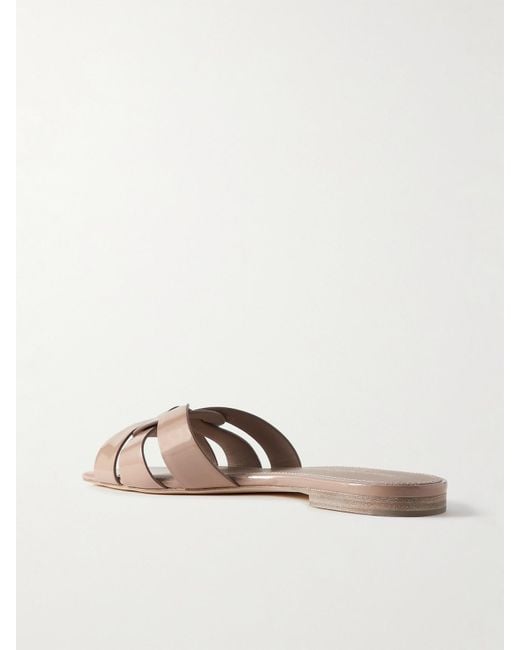 Saint Laurent Natural Tribute Woven Patent-Leather Slides
