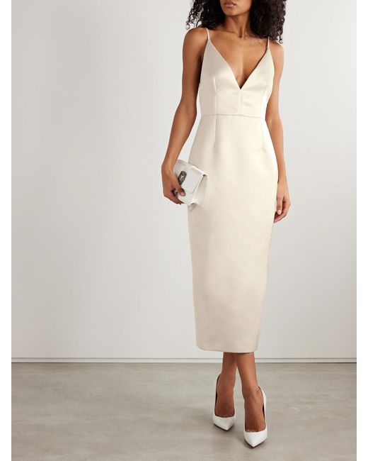 Emilia Wickstead White Vero Open-Back Duchesse-Satin Midi Dress