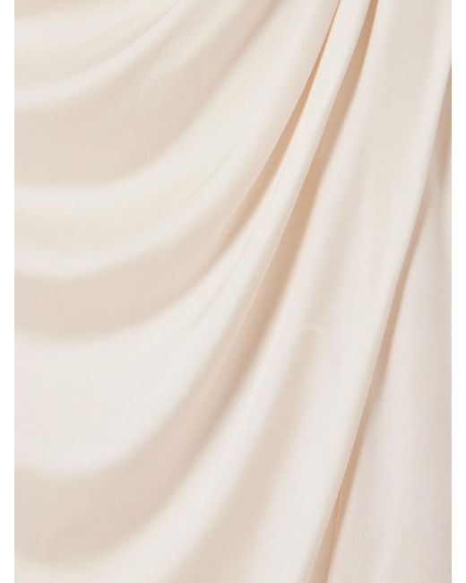 Tom Ford White One-Shoulder Paneled Ruched Satin-Jersey Halterneck Gown