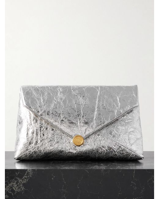 Dries Van Noten Gray Clutch Aus Strukturiertem Metallic-Leder
