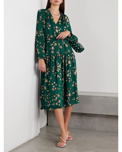 La Ligne Belted Floral-Print Silk Crepe De Chine Midi Dress in Green | Lyst La Ligne Belted Floral-Print Silk Crepe De Chine Midi Dress in Green | Lyst