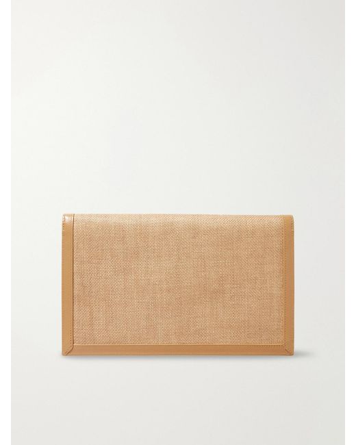 Saint Laurent Natural Uptown Leather-Trimmed Raffia Pouch