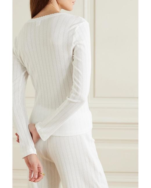 Leset White Pointelle-Knit Cotton-Jersey Top