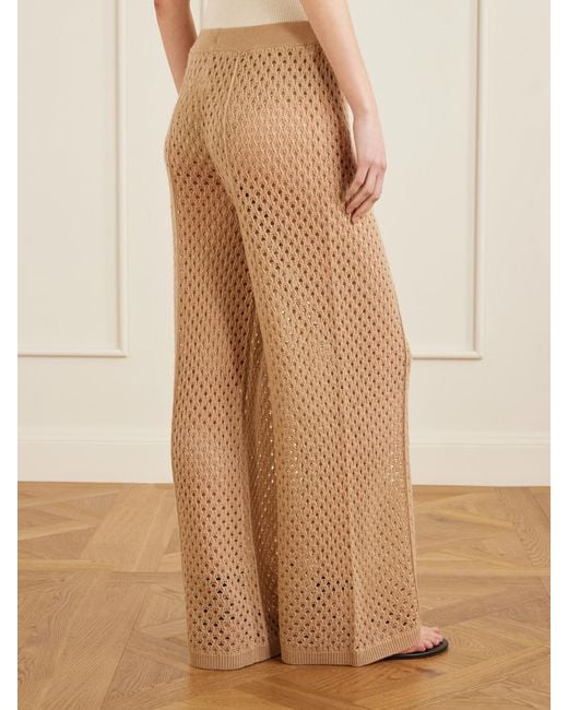 Allude Natural Crochet-Knit Wool And Cashmere-Blend Wide-Leg Pants