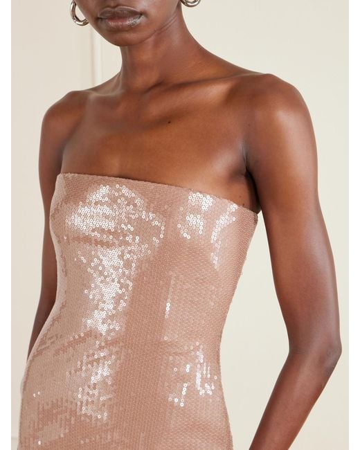 Alex Perry Natural Strapless Sequined Stretch-Mesh Gown