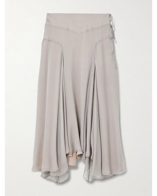 Kallmeyer White Alyse Asymmetric Pleated Silk-Chiffon Skirt