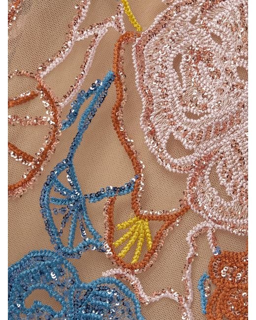 Elie Saab Blue Strapless Belted Sequin-Embellished Embroidered Tulle Gown