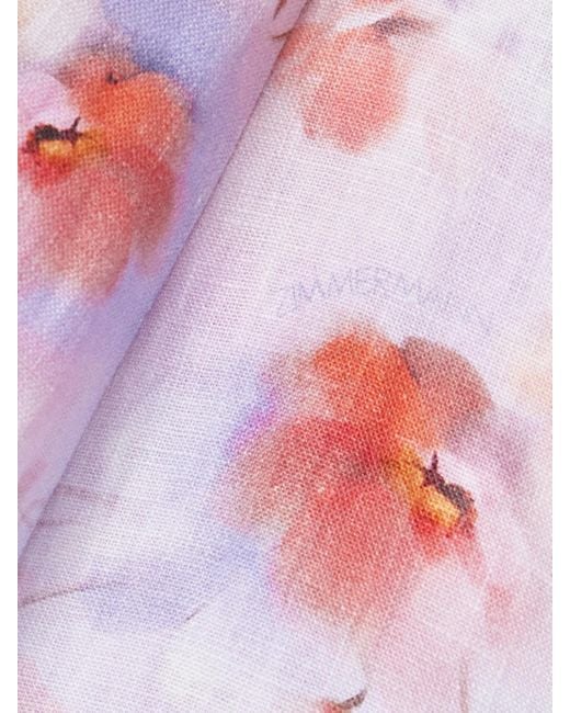 Zimmermann Pink Crush Midikleid Aus Leinen Mit Blumenprint Und Gürtel
