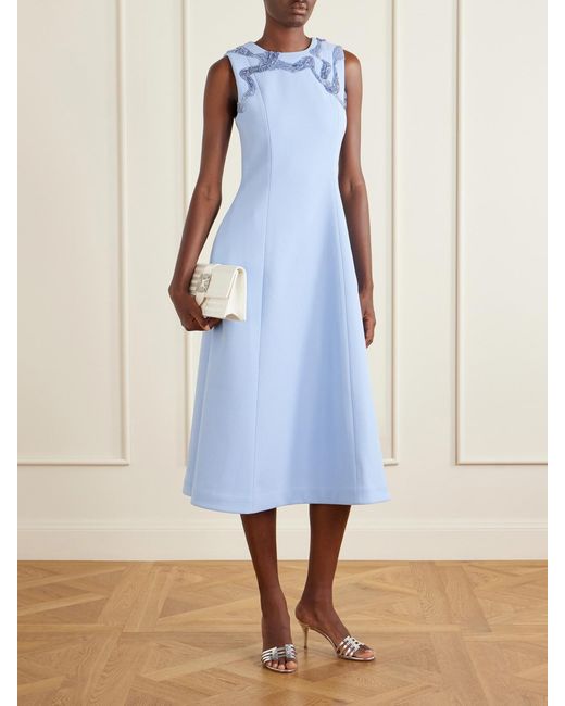 Rebecca Vallance Blue Aylin Embellished Cady Midi Dress