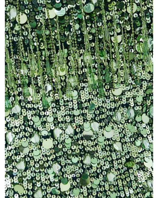 Jenny Packham Green Eugenie Fringed Cape-Effect Embellished Satin Gown