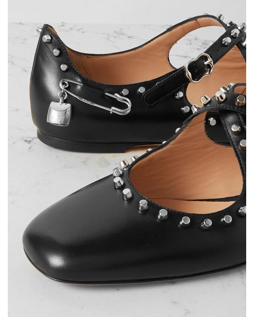 STUD-EMBELLISHED BALLET FLATS IN BLACK CALFSKIN