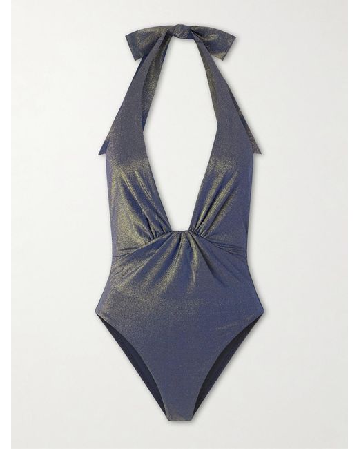 Zimmermann Blue Aster Twisted Halterneck Swimsuit
