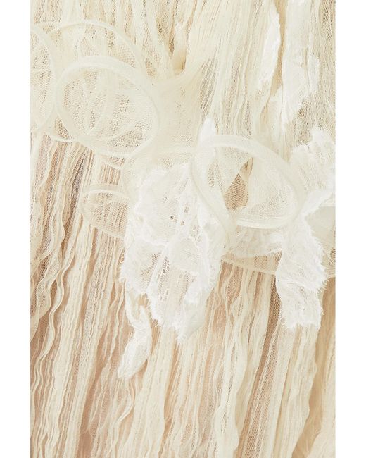 Danielle Frankel Natural Wendell Tiered Ruffled Lace And Tulle Mini Dress
