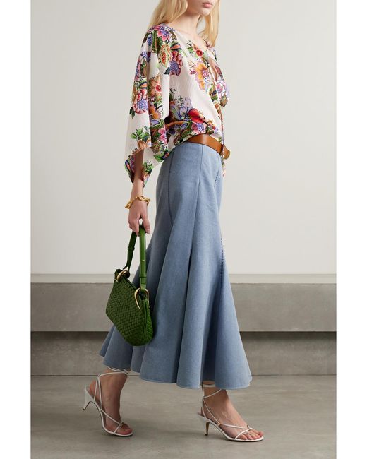 Etro White Tie-Detailed Floral-Print Cotton And Silk-Blend Voile Blouse