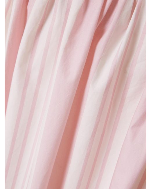Posse Pink Rose Tie-Detailed Striped Cotton Midi Skirt