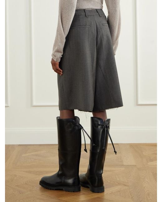 Our Legacy Gray Jumbo Distressed Pleated Striped Cotton And Wool-Blend Shorts