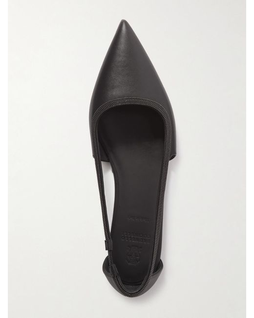 Brunello Cucinelli White Ballerinas Mit Spitzer Kappe Aus Leder Mit Zierperlen