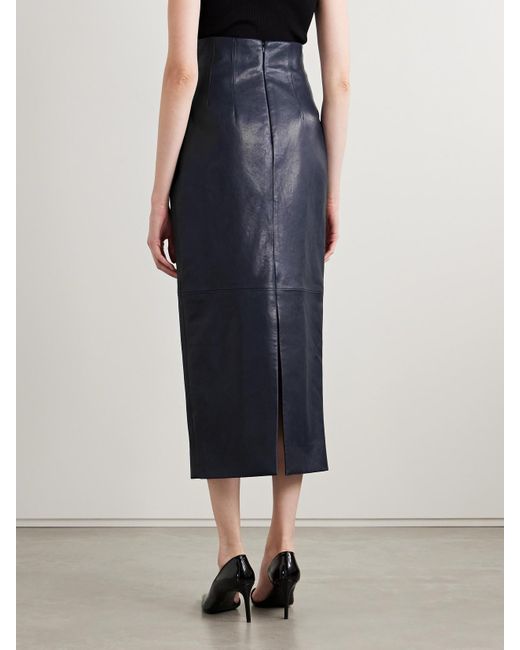 Khaite Blue Loxley Leather Maxi Skirt