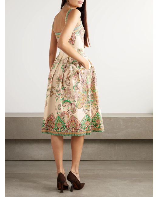 Etro Natural Pleated Printed Cotton-Poplin Midi Dress