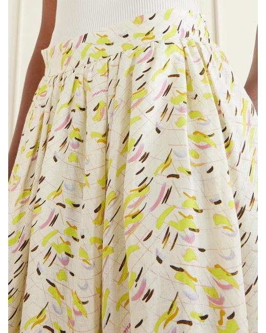 Marni Natural Broderie Anglaise-Trimmed Printed Linen Midi Skirt
