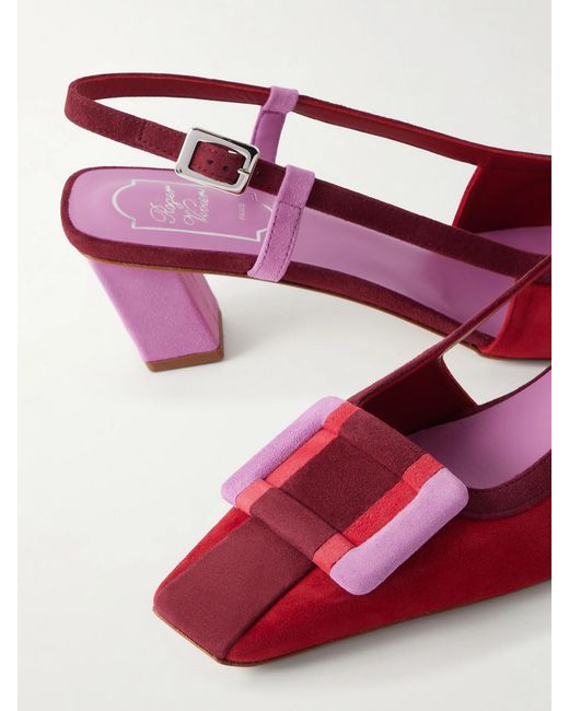 Roger Vivier Red Belle Vivier 45 Color-Block Suede Slingback Pumps