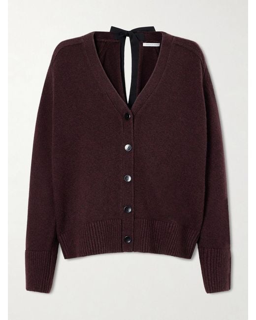Maria McManus Purple Open-Back Bow-Detailed Cashmere And Cotton-Blend Cardigan