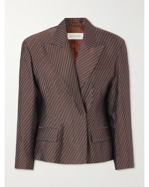 Dries Van Noten Brown Blazer Aus Gestreiftem Jacquard