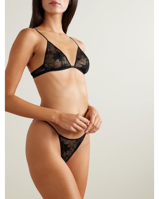 Oseree Black Stretch-Lace Bra And Briefs Set
