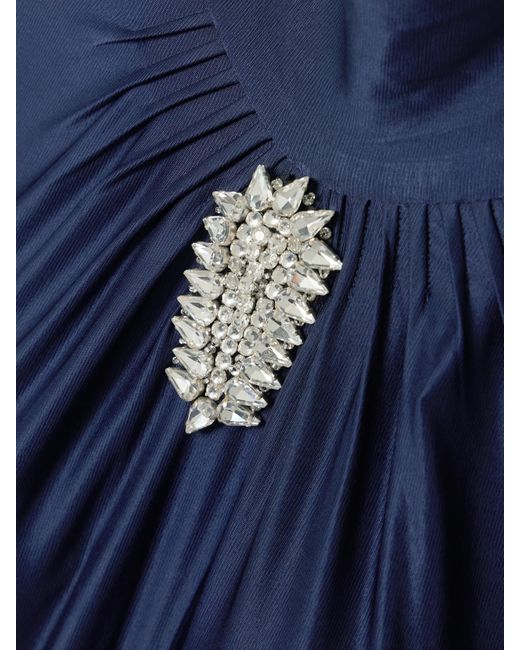 Rabanne Blue Crystal-Embellished Gathered Satin-Jersey Midi Dress