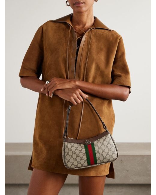 Gucci Metallic Ophidia Small Leather-Trimmed Printed Coated-Canvas Shoulder Bag