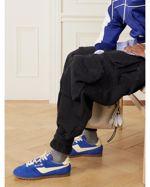 Autry Blue Windspin Leather-Trimmed Brushed Suede Sneakers
