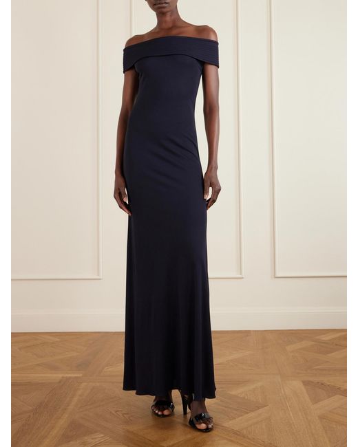 Alaïa Blue Off-The-Shoulder Stretch-Jersey Maxi Dress