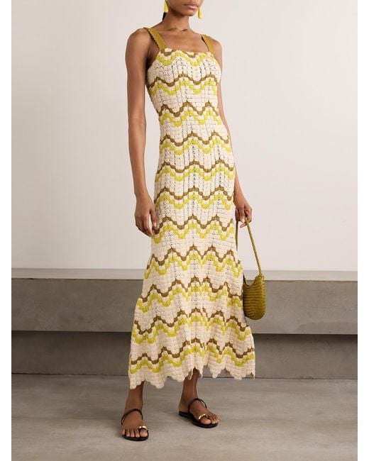 Escvdo Metallic Marea Scalloped Crocheted Cotton Maxi Dress