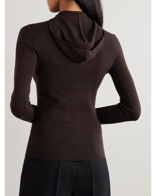 Victoria Beckham Brown Paneled Merino Wool-Blend Hoodie