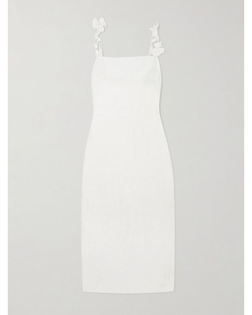 ANDRES OTALORA White Petalos Embroidered Linen Midi Dress