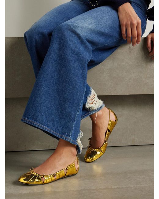 Chloé Luna Ballerinas Aus Metallic-Leder Mit Raffungen, Cut-Outs Und Verzierungen