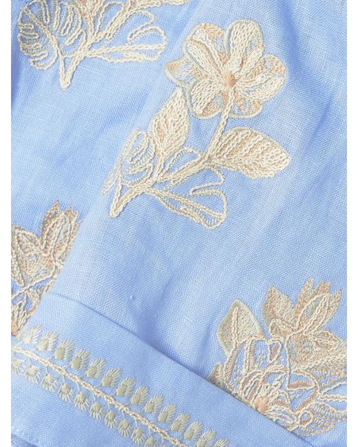 Agua Bendita Blue Romy Madera Embroidered Linen Shorts