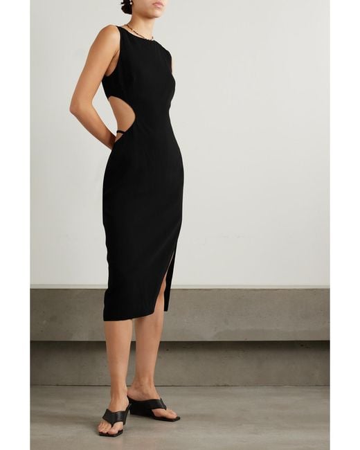 St. Agni Black Net Sustain Arc Cutout Stretch-Crepe Midi Dress