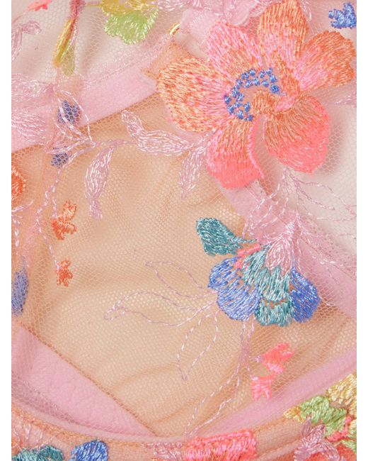 Agent Provocateur Pink Rixie Bow-Detailed Lace-Trimmed Embroidered Tulle Underwired Bra
