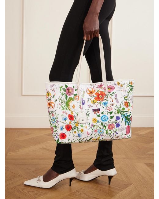 Gucci Multicolor Leather-Trimmed Floral-Print Coated-Canvas Tote