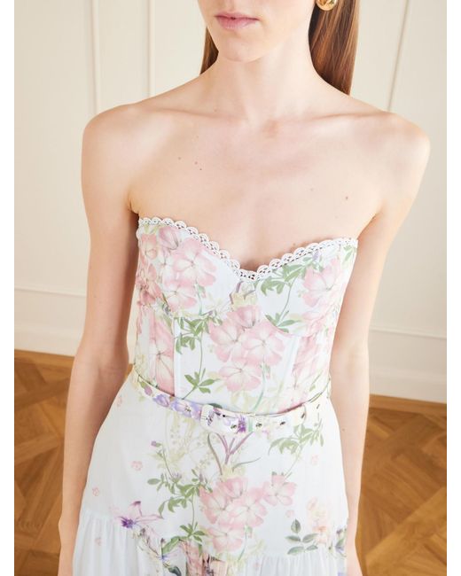 Charo Ruiz White Danny Belted Floral-Print Cotton-Blend Voile Midi Dress