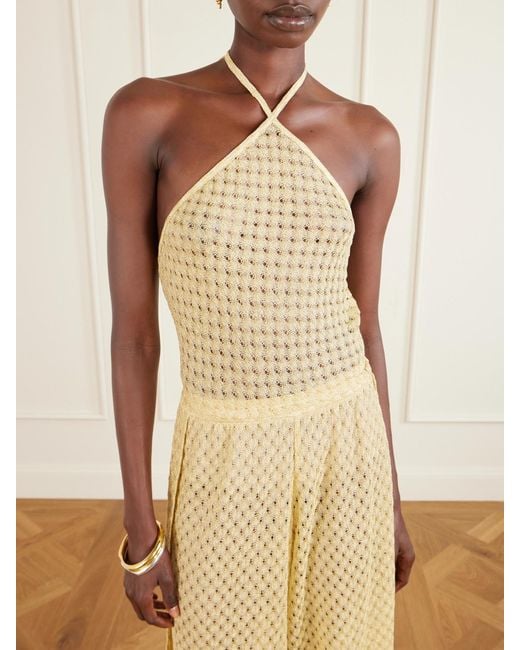 Missoni Natural Mare Cropped Metallic Crochet-Knit Halterneck Top
