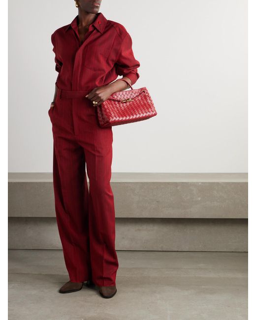 Pantalon En Laine Mélangée À Rayures Bottega Veneta en coloris Red