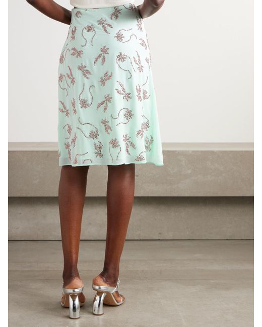 16Arlington Blue Dafne Crystal-Embellished Studded Chiffon Midi Skirt