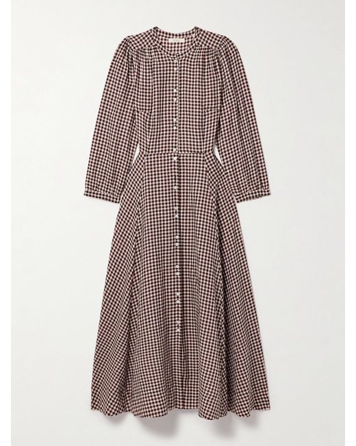 Doen Marielle Checked Organic Cotton-Flannel Midi Dress in Brown | Lyst