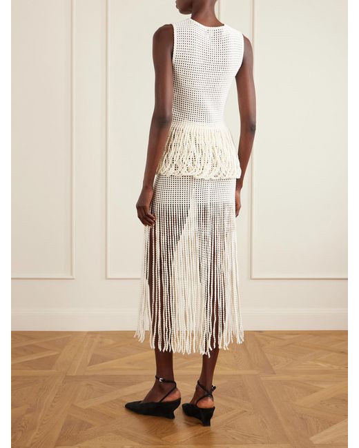 Alaïa Natural Knitted Fringed Midi Skirt