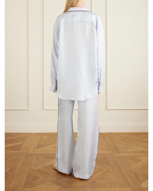Comme Si Blue Piped Silk-Twill Pajama Set