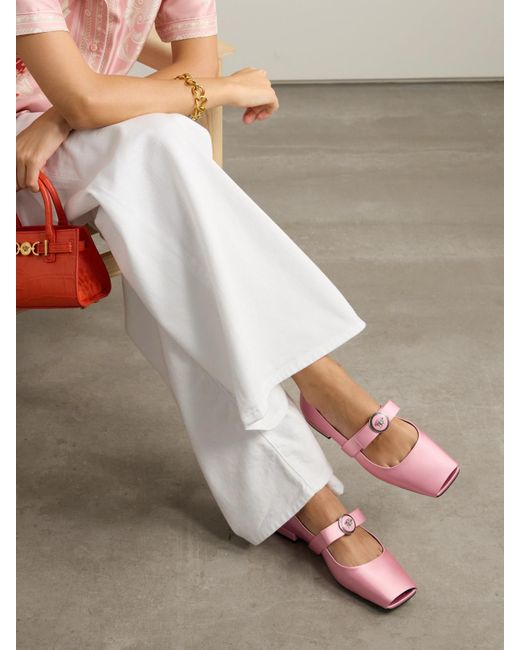 Versace Pink Bow-Embellished Silk-Satin Ballet Flats