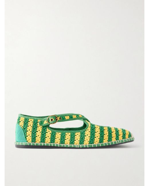 Polo Ralph Lauren Green Logo-Embroidered Striped Crocheted Espadrilles